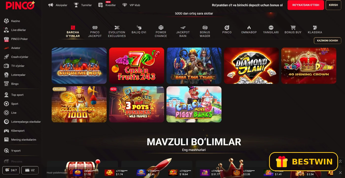 Kazino katalogi: slotlar, jekpot va bonus o‘yin bo‘limlari